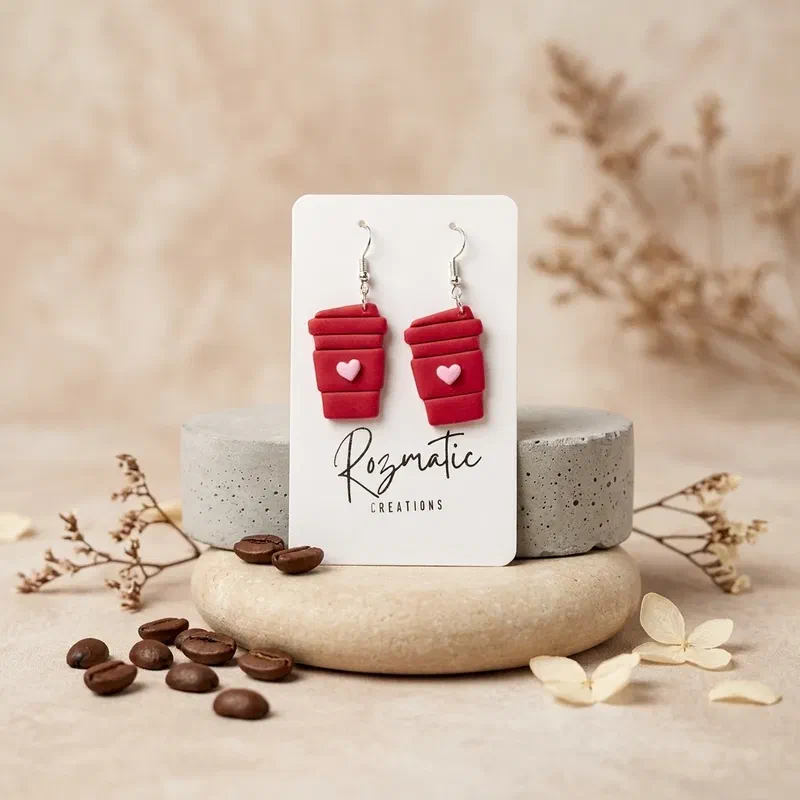 Cercel Coffee - Red – imaginea 3