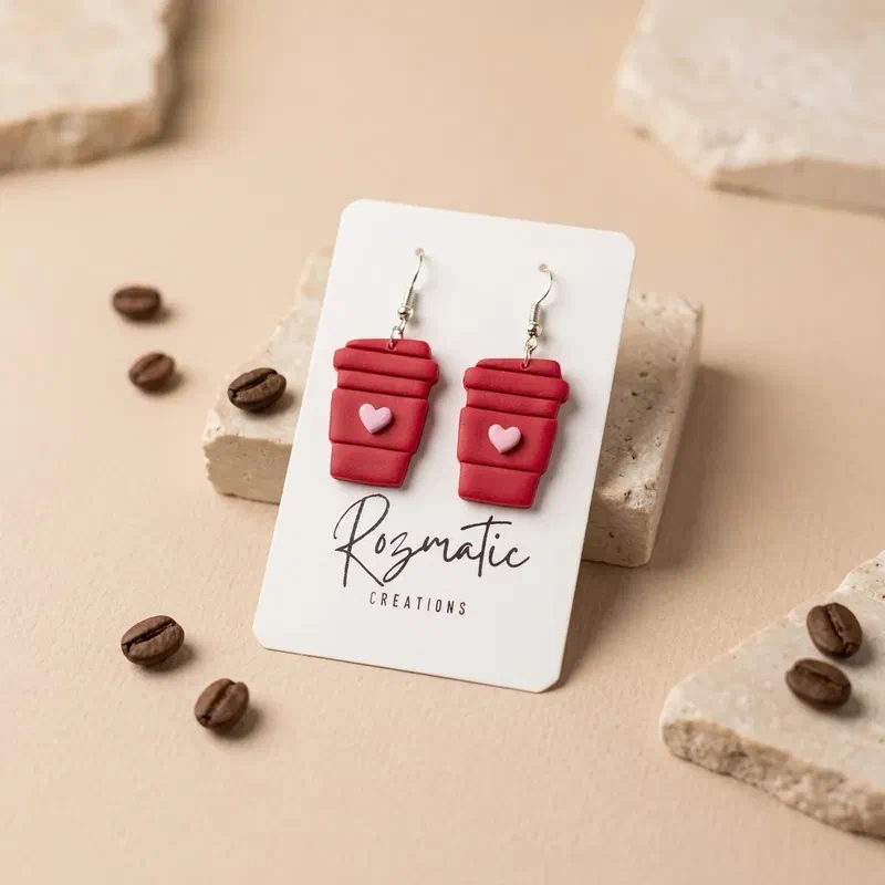 Cercel Coffee - Red – imaginea 4