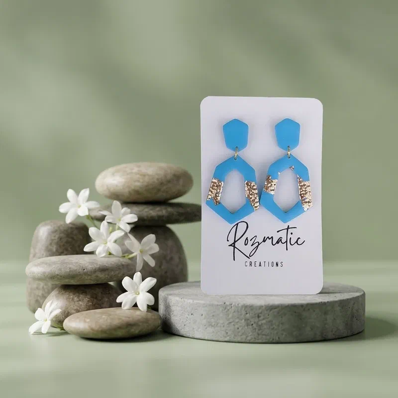 Cercel Diamond - Blue & Gold – imaginea 3