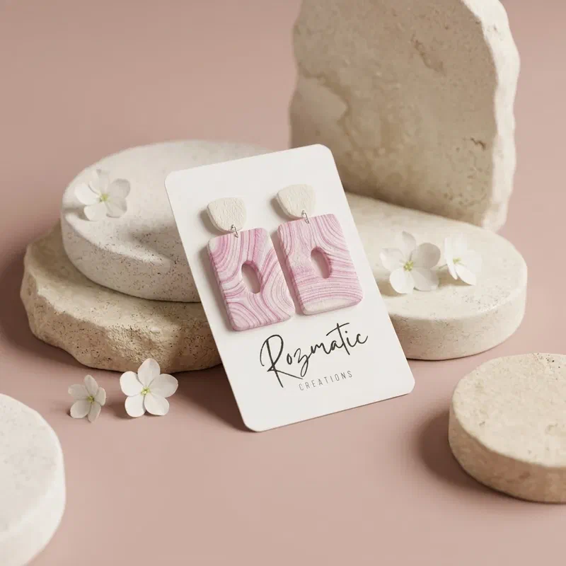 Cercel Halo - Rectangle Pink – imaginea 3