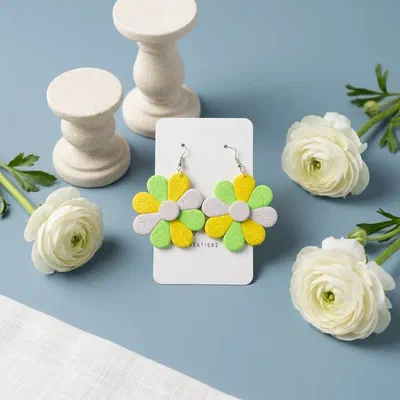 Cercel Large Flower - Green White Yellow