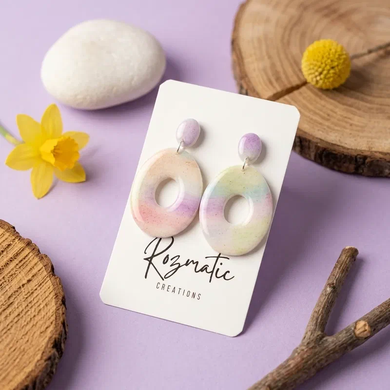 Cercel Large Oval - Rainbow – imaginea 3