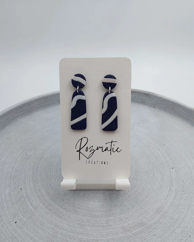Cercel Ovaline - Blue Stripes – imaginea 1