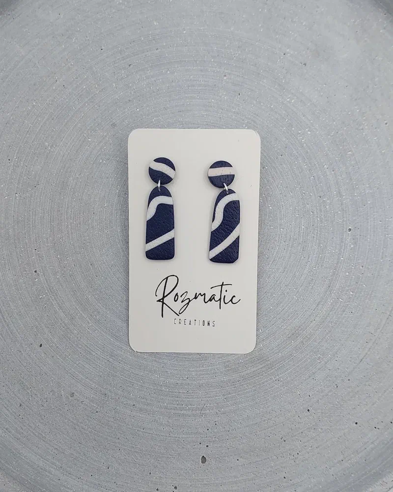 Cercel Ovaline - Blue Stripes – imaginea 2