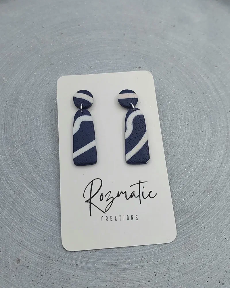 Cercel Ovaline - Blue Stripes – imaginea 3