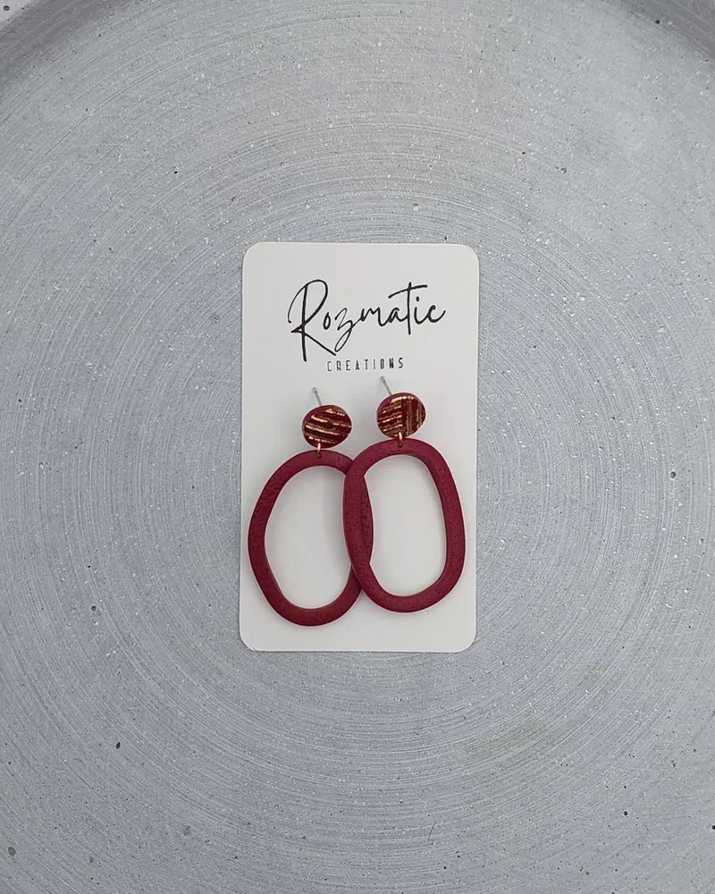 Cercel Ringlet Oval - Bordo – imaginea 1