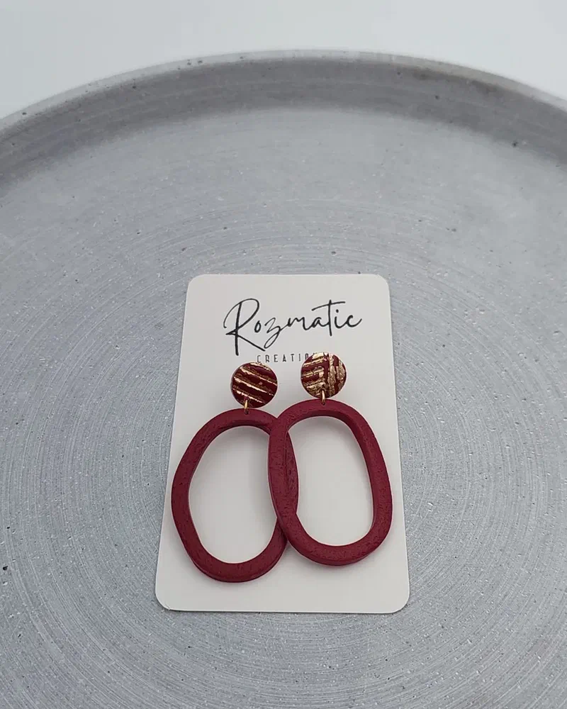 Cercel Ringlet Oval - Bordo – imaginea 2