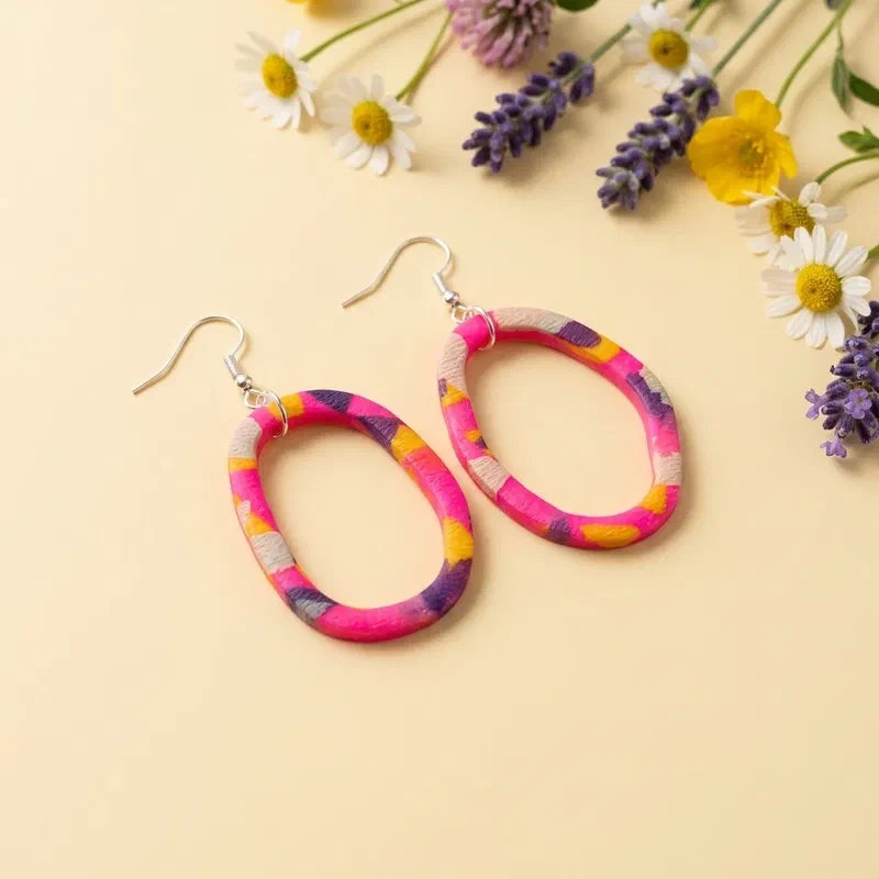 Cercel Ringlet Oval - Pink Leopard – imaginea 2