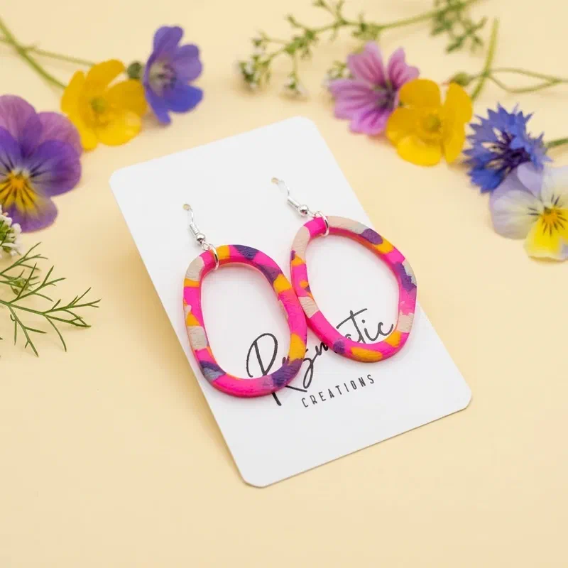 Cercel Ringlet Oval - Pink Leopard – imaginea 3