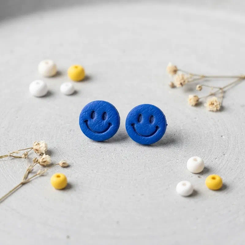 Cercel Smiley Face - Blue – imaginea 1