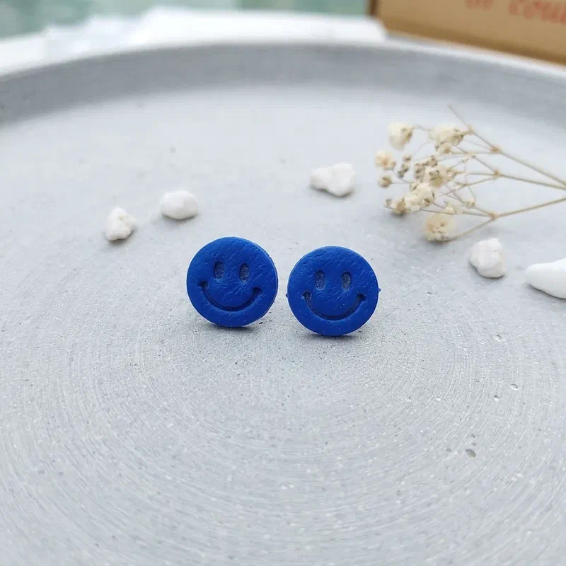 Cercel Smiley Face - Blue – imaginea 2