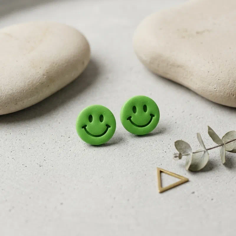 Cercel Smiley Face - Green – imaginea 1