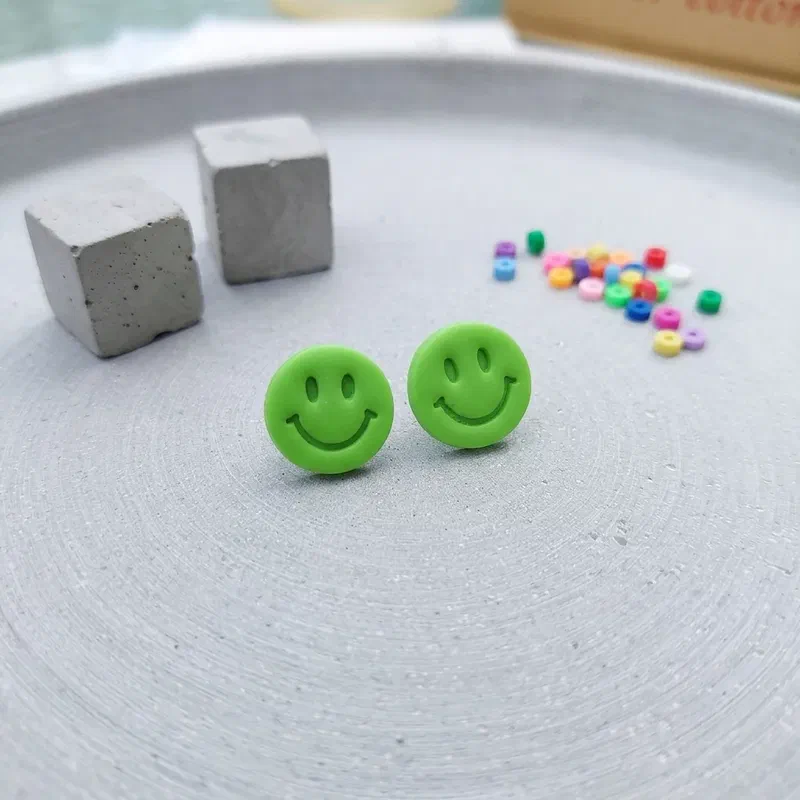 Cercel Smiley Face - Green – imaginea 2
