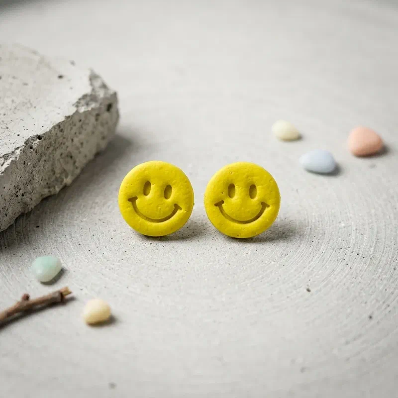 Cercel Smiley Face - Lime – imaginea 2