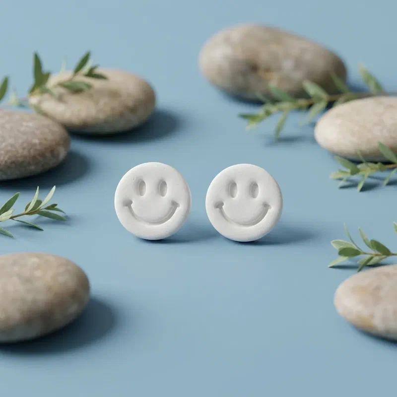 Cercel Smiley Face - White – imaginea 2