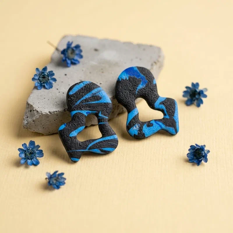 Cercel Splash - Blue & Black – imaginea 1