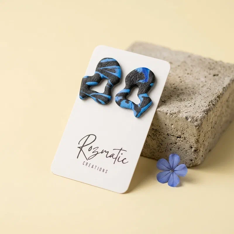 Cercel Splash - Blue & Black – imaginea 2