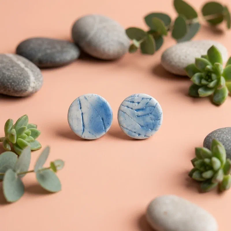 Cercel Stud - Circle - Blue – imaginea 2
