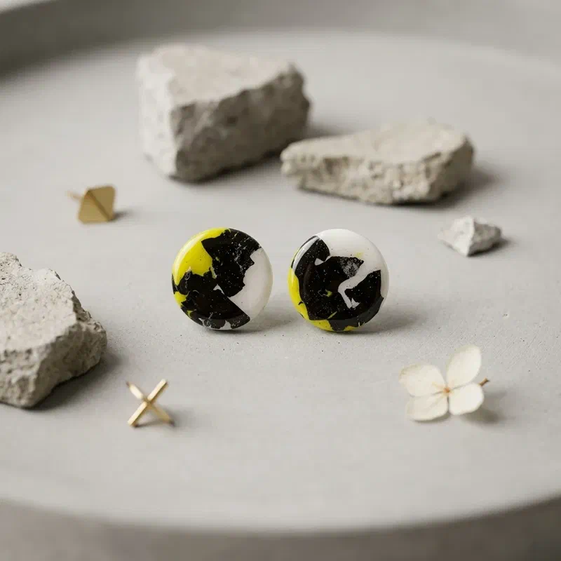 Cercel Stud - Lime Noir (round) – imaginea 1