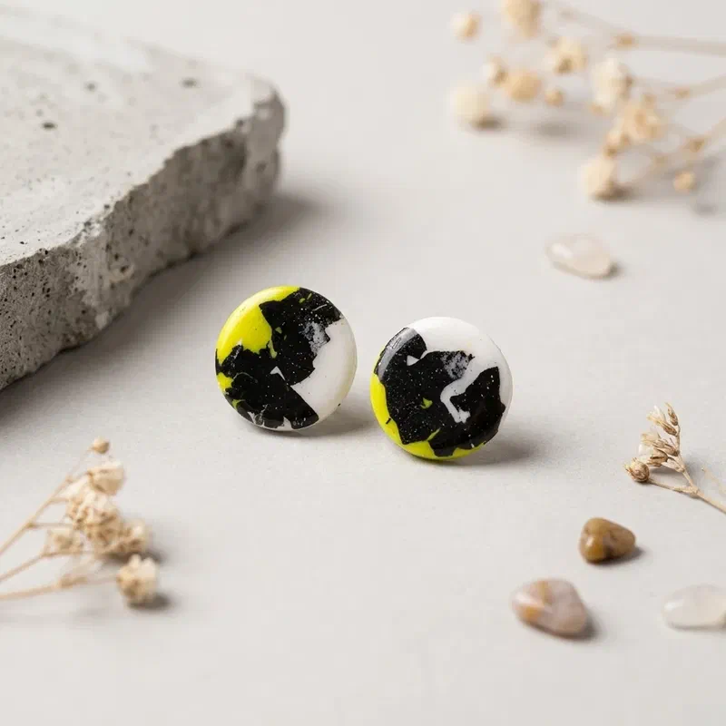 Cercel Stud - Lime Noir (round) – imaginea 2