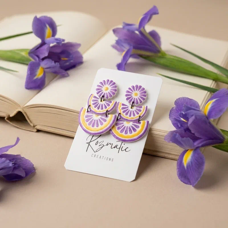 Cercel Tria - Yellow & Purple – imaginea 1