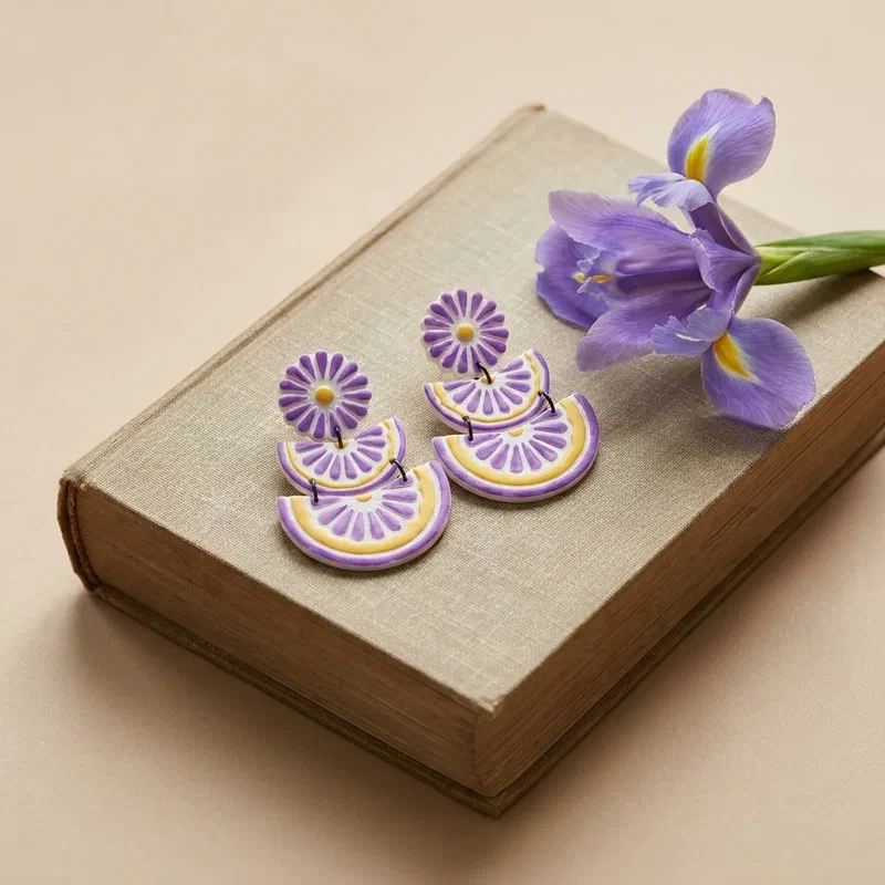 Cercel Tria - Yellow & Purple – imaginea 2