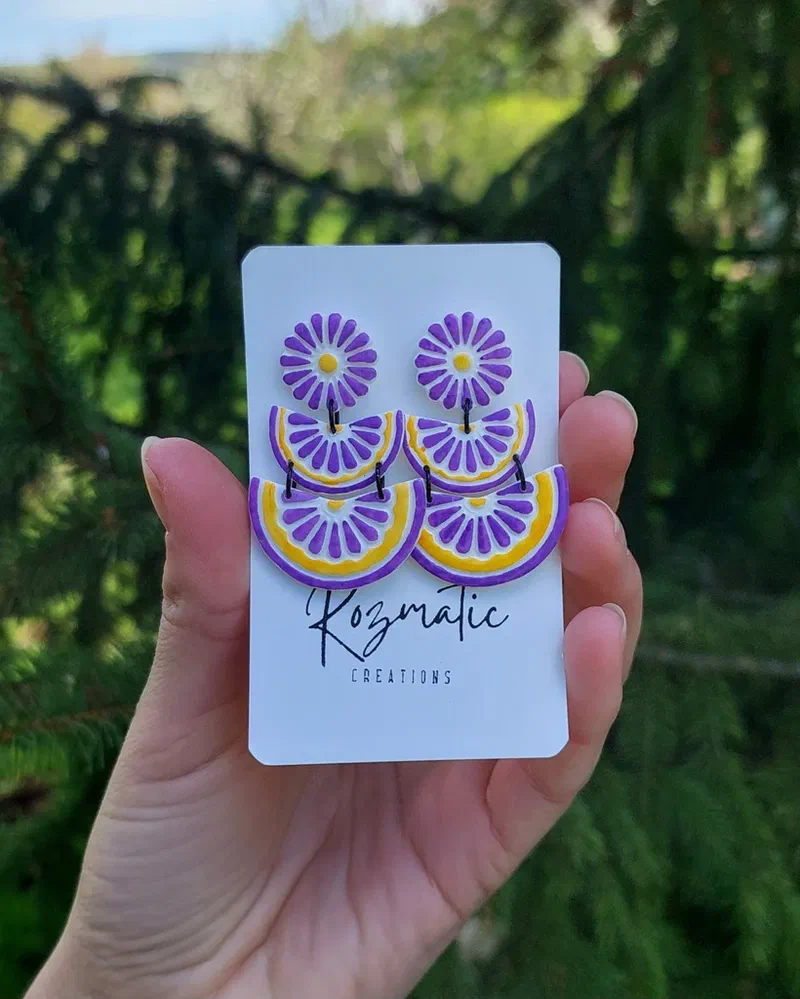 Cercel Tria - Yellow & Purple – imaginea 4