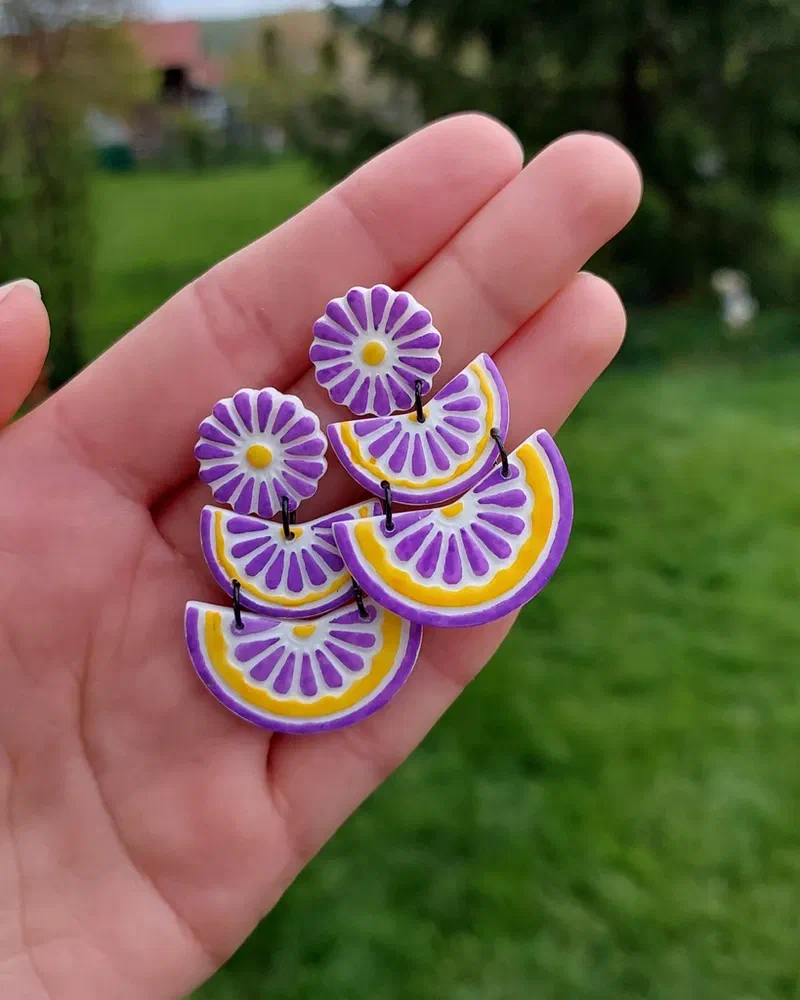 Cercel Tria - Yellow & Purple – imaginea 5