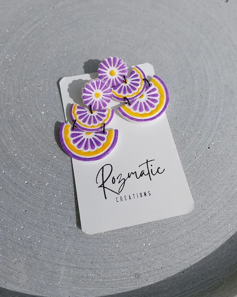 Cercel Tria - Yellow & Purple – imaginea 6