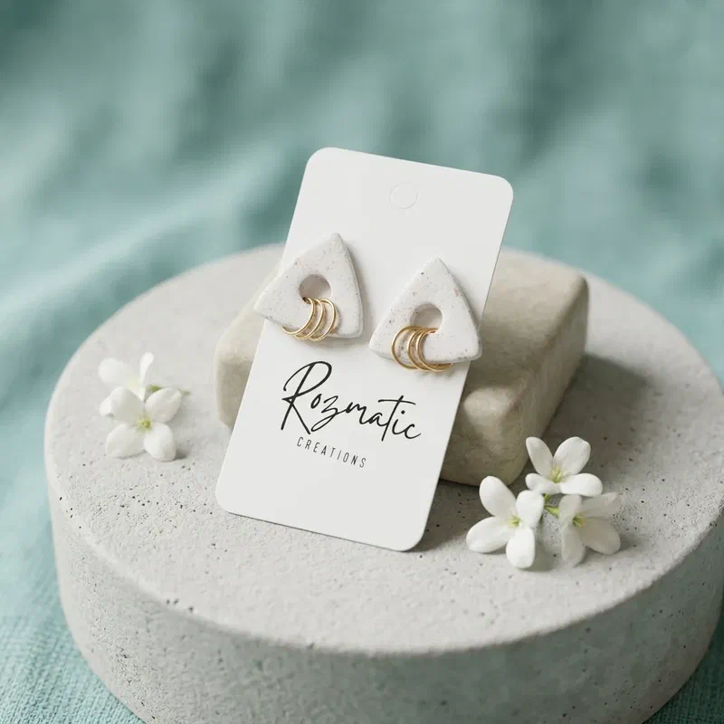 Cercel Trielle - White Flakes - Gold (flat) – imaginea 2