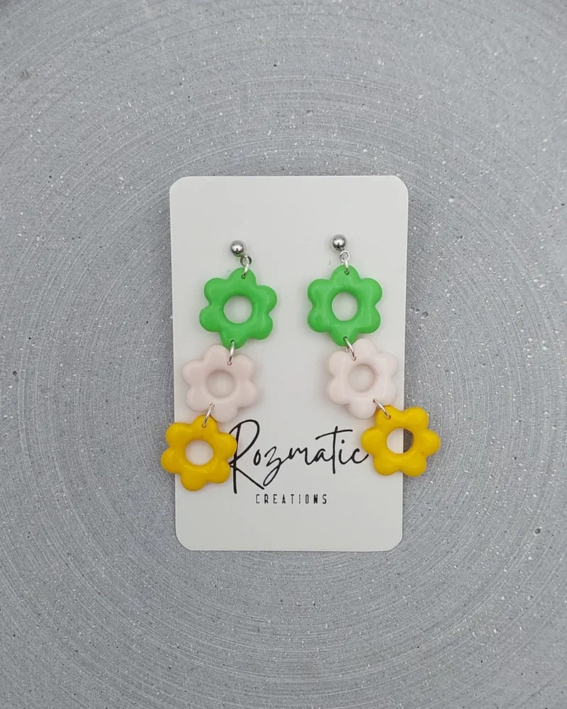 Cercel Triflora - Green White Yellow – imaginea 3