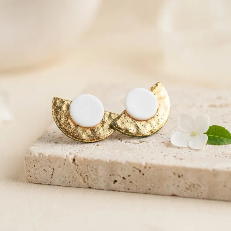 Cercel Vesper - Gold&White – imaginea 1