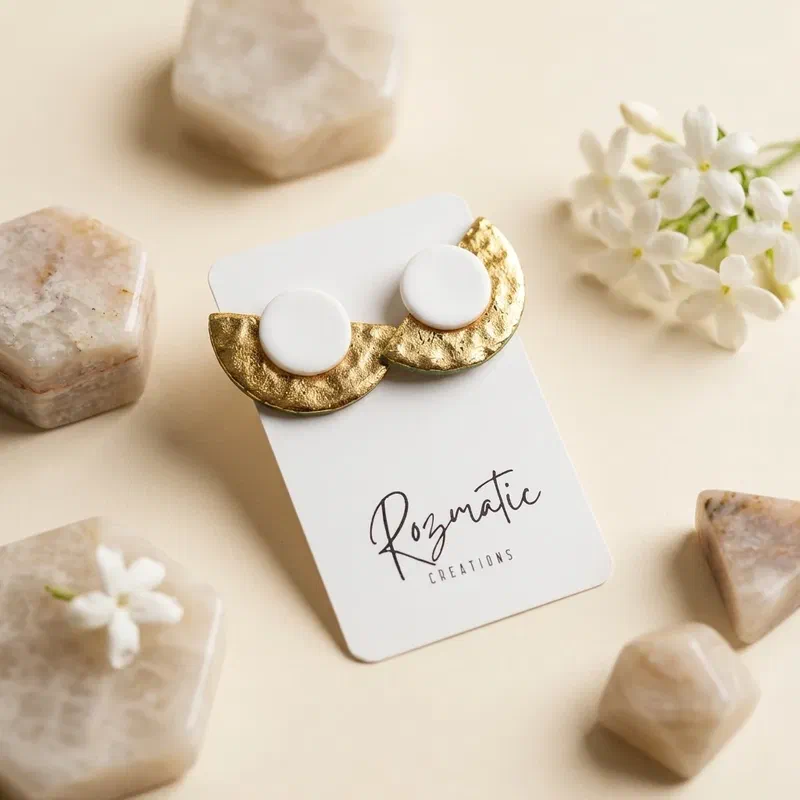 Cercel Vesper - Gold&White – imaginea 3