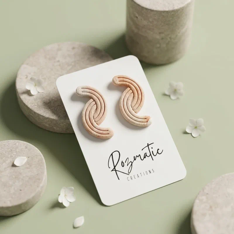 Cercel Virela - Beige – imaginea 1