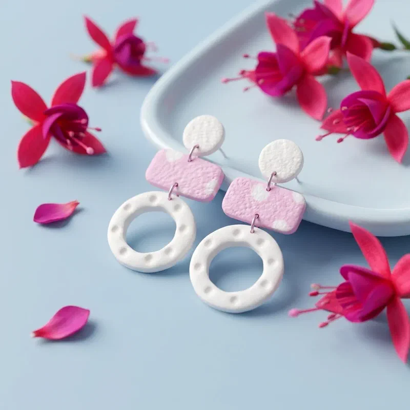 Cercel - Zorela - White BabyPink – imaginea 1
