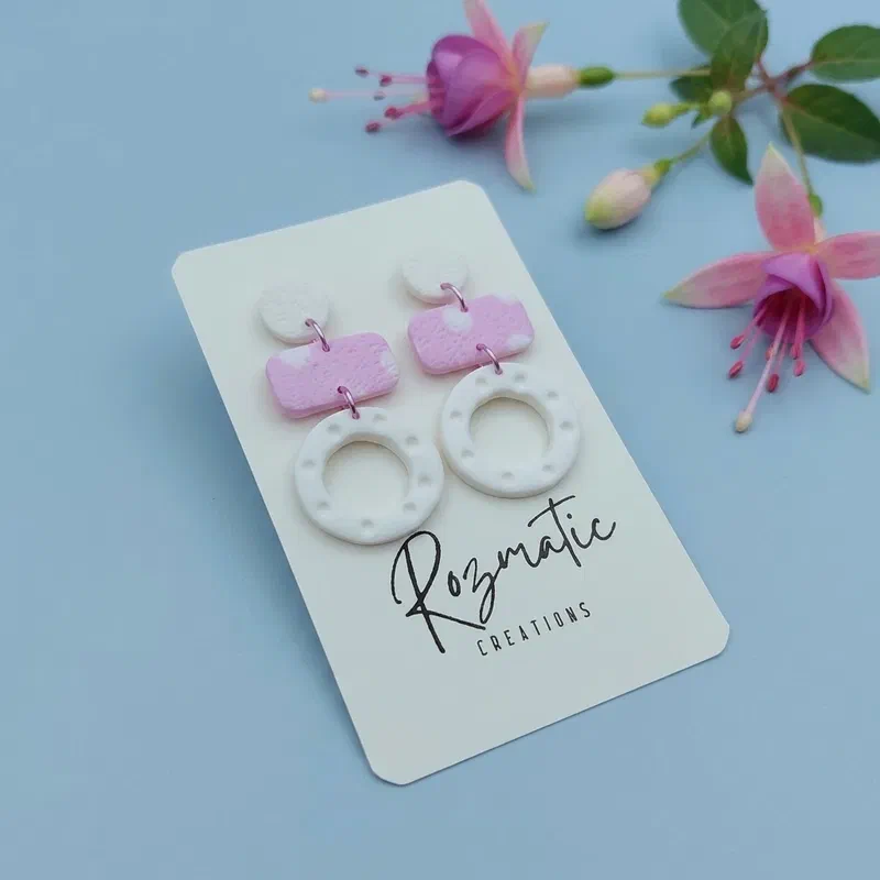 Cercel - Zorela - White BabyPink – imaginea 2