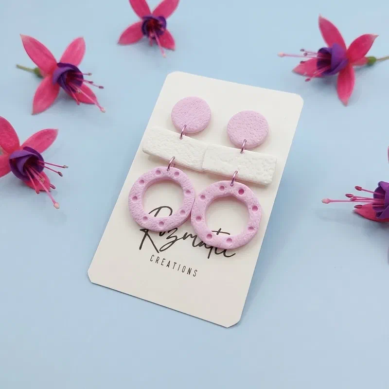 Cercel - Zorela - White BabyPink2 – imaginea 2